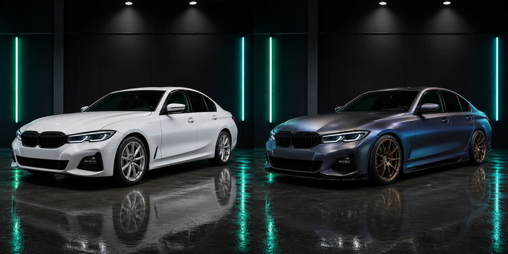 Sport sedan before and after AI car wrap preview